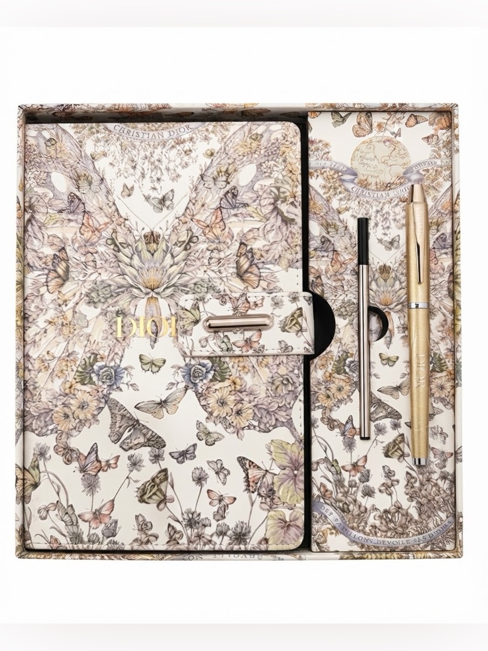 Dior Limited Edition Butterfly Notebook and Pen Set in Cream & Gold Accents